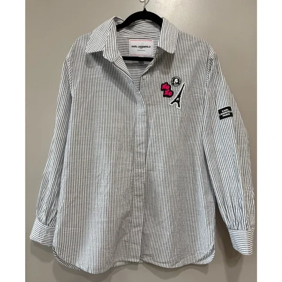 Karl Lagerfeld Paris limited Edition Striped Statement button down boho Sz L - Picture 2 of 8